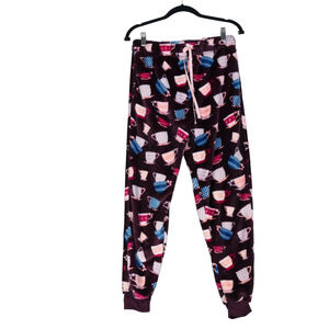 Joyspun PJ Pajama Lounge Pants Womens S 4-6 Soft Fleece Coffee Tea Cup Jogger